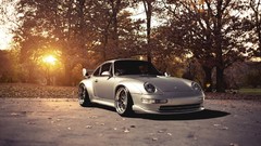 Sunset Trees autumn cars Porsche sunlight Porsche 911 GT2 