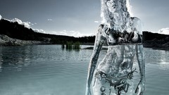 Sunset Trees grass water sun hills woman effect rocks lakes 