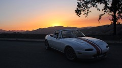 Sunset Trees Mountains clouds sky hills cars Mazda canyon 