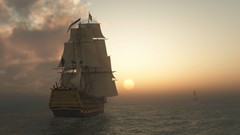 Sunset water ocean ships pirates sailing ship sails sail ship