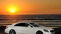 Sunset white cars Mercedes-Benz Mercedes Benz CLS63 AMG