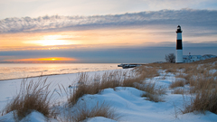 Sunset winter coast lighthouses