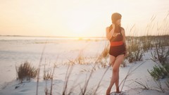 Sunset woman Beaches tattoos brunettes cleavage Jessi Field