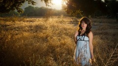 Sunset woman dress brunettes summer dress girls in nature