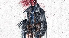 Superheroes red skull minimalistic artwork fantasy art