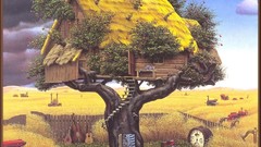 Surrealism paintings stairs Musical Instruments fields guitars 