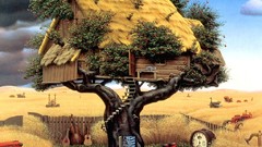 Surrealism stairs Musical Instruments fields guitars doors 