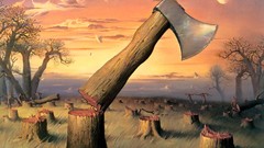 Surrealism Wood surreal artwork Axes vladimir kush