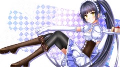 Sweets long hair anime girls boots waitress yellow eyes black 