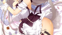 Sweets stockings anime girls blue eyes maids gray hair nekomimi 