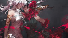 Swords anime girls artwork night dresses