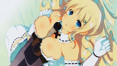 Swords blondes anime girls blue eyes lying down cleavage yomi 