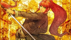 Swords jackets pink hair ponytails Twelve Kingdoms