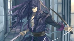 Swords long hair tales of vesperia black hair purple eyes 