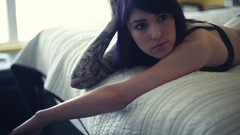 Tattoos long hair brunettes models bra Candace Celine