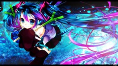 Tattoos skirts blue hair long hair anime girls blue eyes 