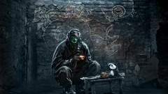 Tea Party paintings science fiction gas masks digital art 