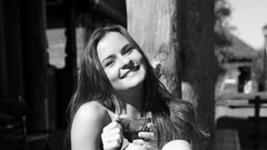 Tea woman blondes smiling models nude grayscale Met-Art 