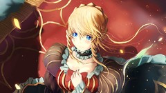Tears dress blondes blue eyes bangs flower petals umineko no 