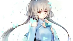 Tears gloves long hair anime girls vocaloid bare shoulders gray 