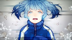Tears jackets blue hair anime girls blue eyes crying short hair 