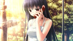 Tears red eyes anime girls phones black hair natsu no ame 