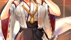 Tears stockings blush long hair bangs black hair purple eyes 