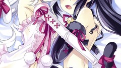 Tears white hair red eyes stockings skirts anime girls blue 