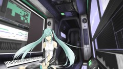 Technology Buttons Laptops synthesizer sitting wires blue hair 