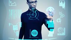 Technology Men digital art multiple display cyan