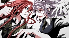 Teeth fight tie white background hats white hair red eyes 