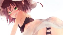 Teeth redhead green eyes back view yumekui merry merry 