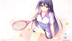 Tennis long hair anime girls blue eyes brunettes Hinata Terrace