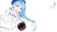 Text baseball dress white background hats gloves blue hair long 