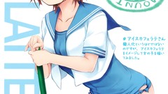 Text coffee cafe schoolgirls bows anime girls brown eyes 