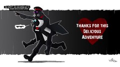 Text gas masks illustrations tea cup digital art romantically 