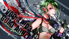 Text headphones cross glasses Ribbons short hair vocaloid green 