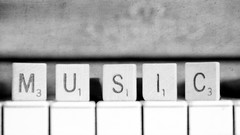 Text Music monochrome piano keys scrabble