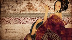 Text patterns woman dress geisha lips red dress kimono pipes 