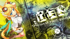 Text Ribbons blondes long hair anime girls blue eyes ponytails 