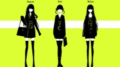 Text Shoes glasses Shorts green background handbag long hair 