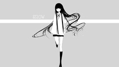 Text Shoes gray background skirts long hair anime girls Simple 