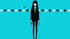 Text tie blue background circles shirts skirts long hair anime 
