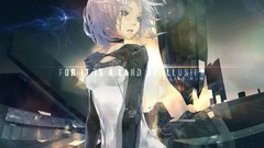 Text white hair gray eyes anime girls short hair redjuice video 