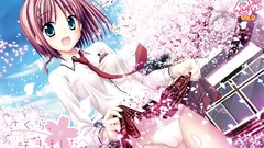 Tie anime girls blue eyes school uniforms short hair seifuku 