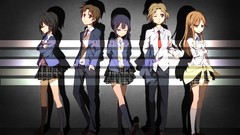 Tie blondes skirts long hair anime girls brown eyes brunettes 