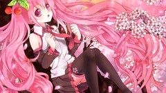 Tie cherries skirts pink hair long hair pink eyes hatsune miku 