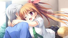 Tie Cube skirts hugging long hair anime girls brunettes school 