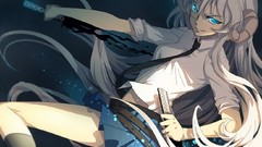 Tie Knives white hair smirk stockings long hair blue eyes 