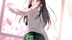 Tie long hair anime girls blue eyes school uniforms seifuku 